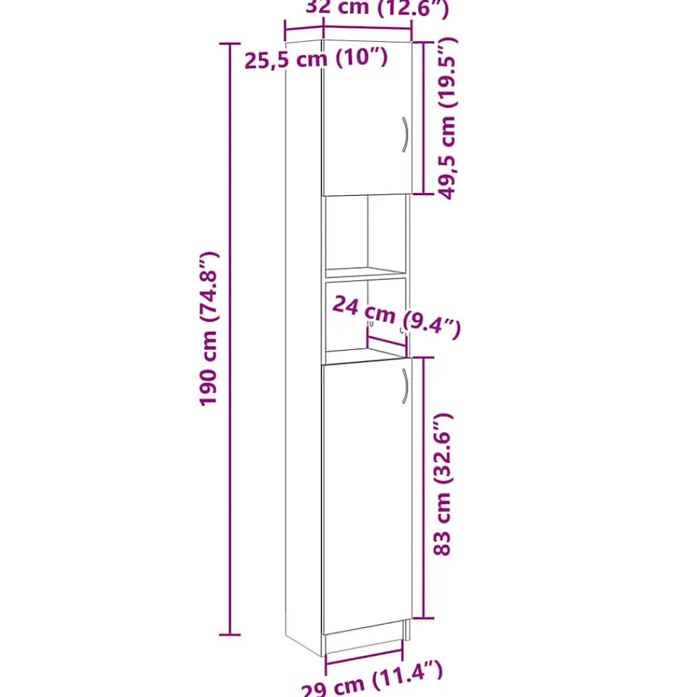 Vidaxl Armoire de salle de bain Chêne sonoma 32x25,5x190 cm Aggloméré