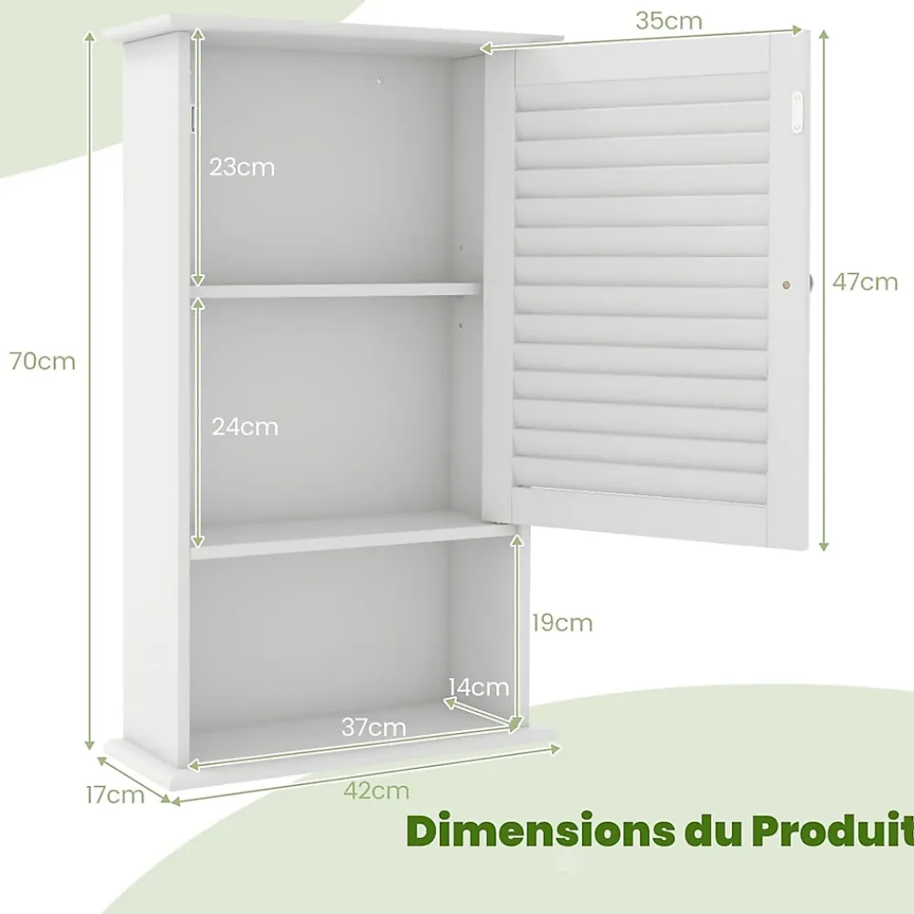 Armoire De Salle De Bains|Meuble De Salle De Bains Faible Profondeur|Giantex Armoire de Salle de Bain Mural Etagere Reglable en Hauteur Blanc