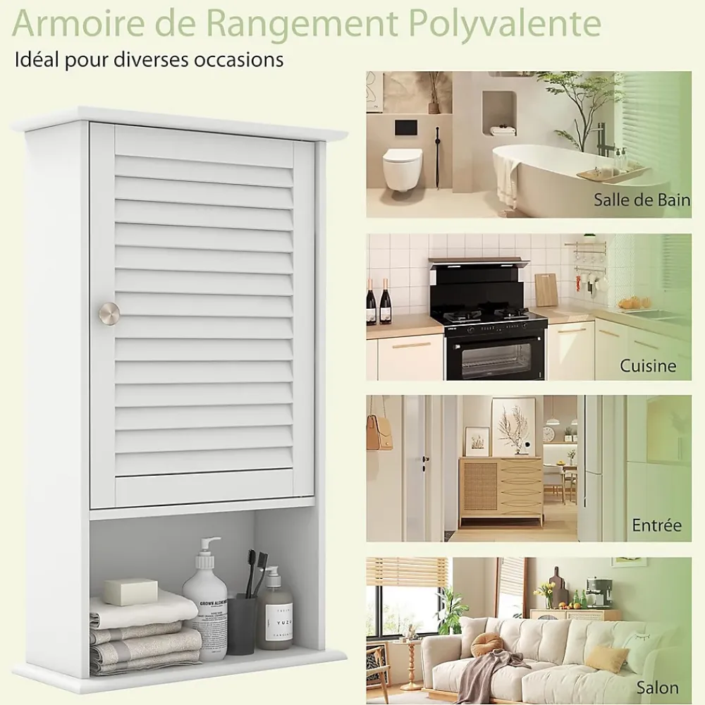 Armoire De Salle De Bains|Meuble De Salle De Bains Faible Profondeur|Giantex Armoire de Salle de Bain Mural Etagere Reglable en Hauteur Blanc