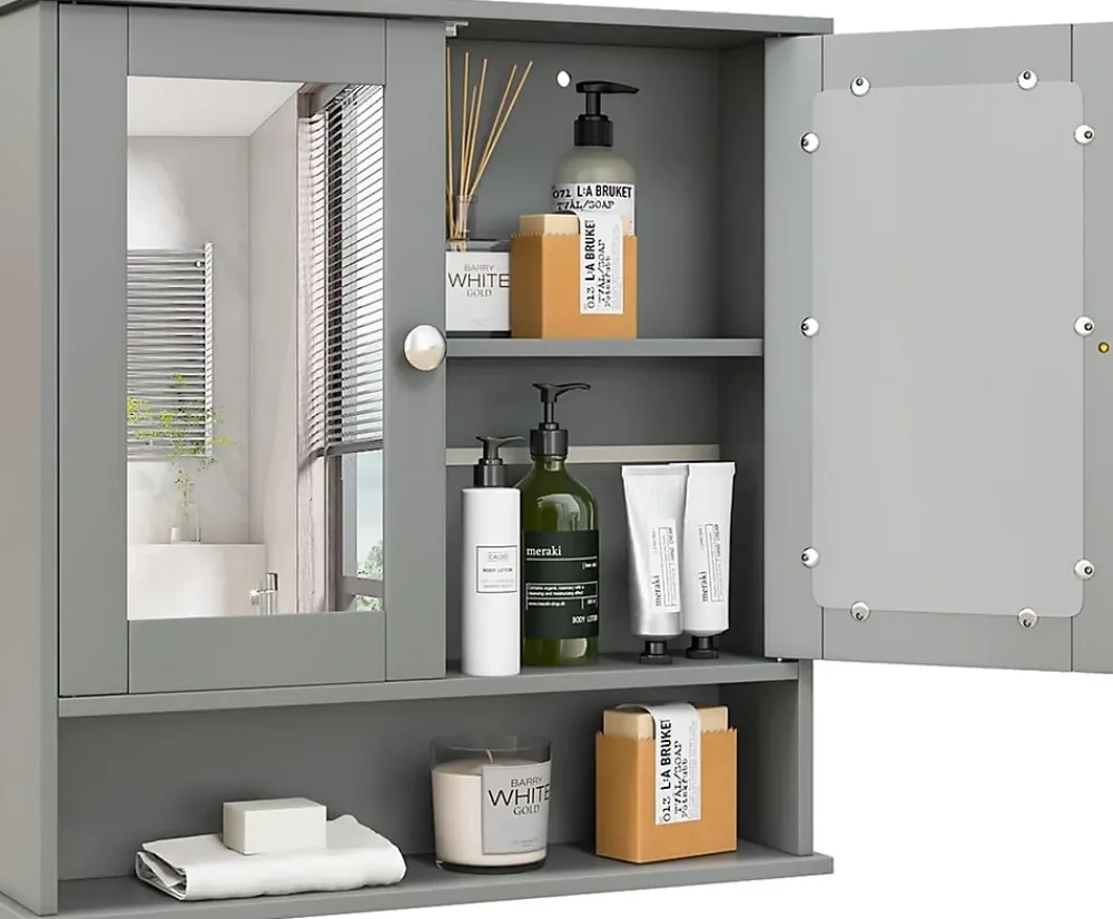 Meuble De Salle De Bains Faible Profondeur|Armoire De Salle De Bains|Giantex Armoire de Salle de Bain Murale avec Miroir 56 x 13 x 58 CM Gris Foncé
