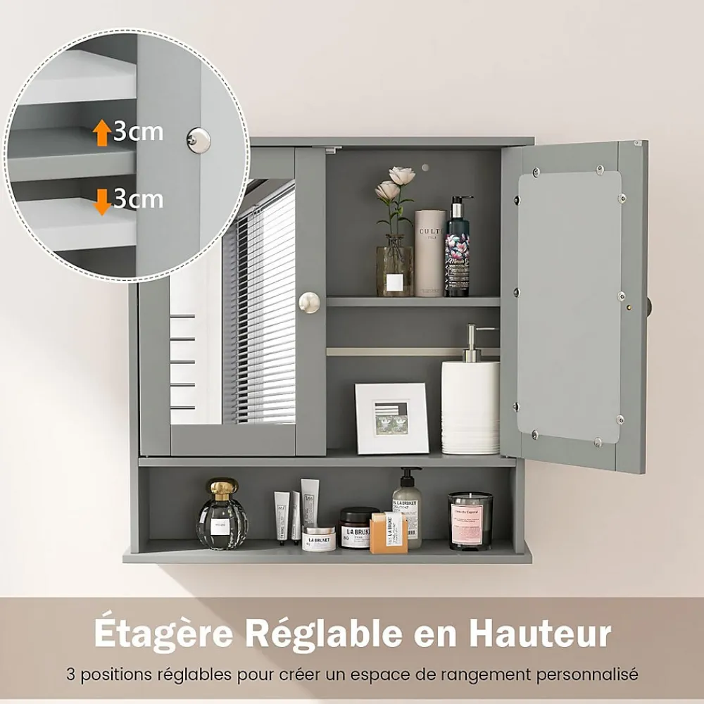Meuble De Salle De Bains Faible Profondeur|Armoire De Salle De Bains|Giantex Armoire de Salle de Bain Murale avec Miroir 56 x 13 x 58 CM Gris Foncé