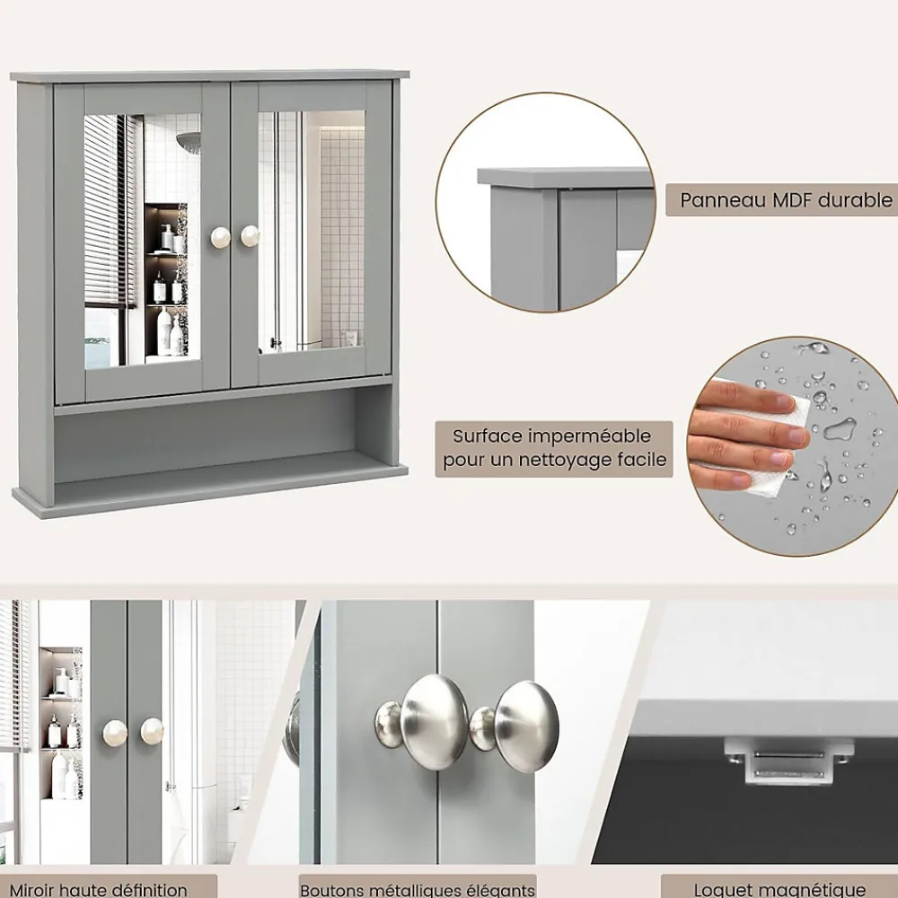 Meuble De Salle De Bains Faible Profondeur|Armoire De Salle De Bains|Giantex Armoire de Salle de Bain Murale avec Miroir 56 x 13 x 58 CM Gris Foncé