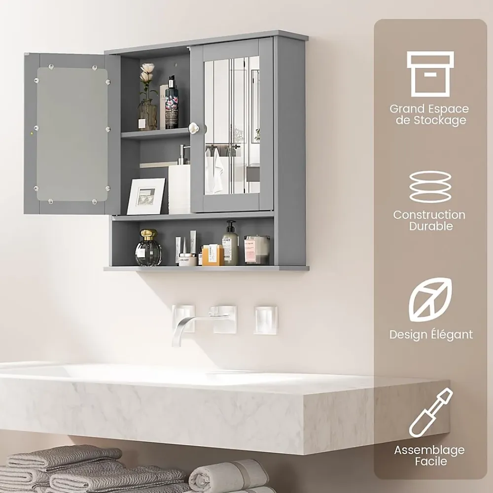 Meuble De Salle De Bains Faible Profondeur|Armoire De Salle De Bains|Giantex Armoire de Salle de Bain Murale avec Miroir 56 x 13 x 58 CM Gris Foncé
