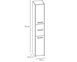 3xE Living Armoire de salle de bain, chêne sonoma, 170 x 30 x 30 cm