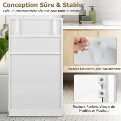 Giantex Armoire de Salle de Bain avec Etagere Reglable Meuble de Rangement sur Pieds avec Tiroirs et Portes Blanc
