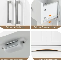 Giantex Armoire de Salle de Bain avec Etagere Reglable Meuble de Rangement sur Pieds avec Tiroirs et Portes Blanc