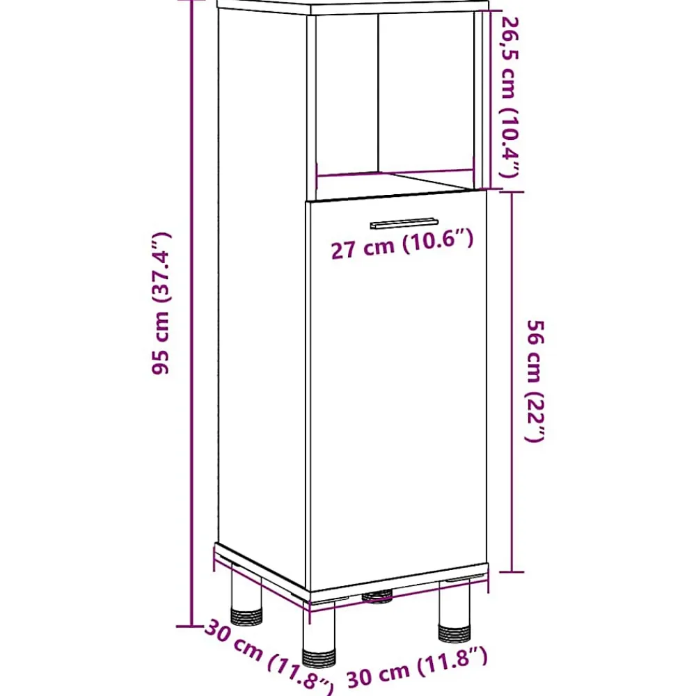Vidaxl Armoire de salle de bain Gris béton 30x30x95 cm Aggloméré