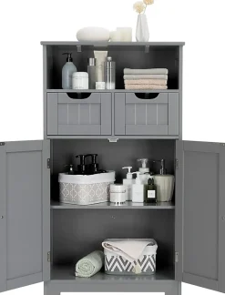 Giantex Armoire de Salle de Bain sur Pied avec Planche Mobile et 2 Tiroirs Reglables 60 X 30 X 109CM