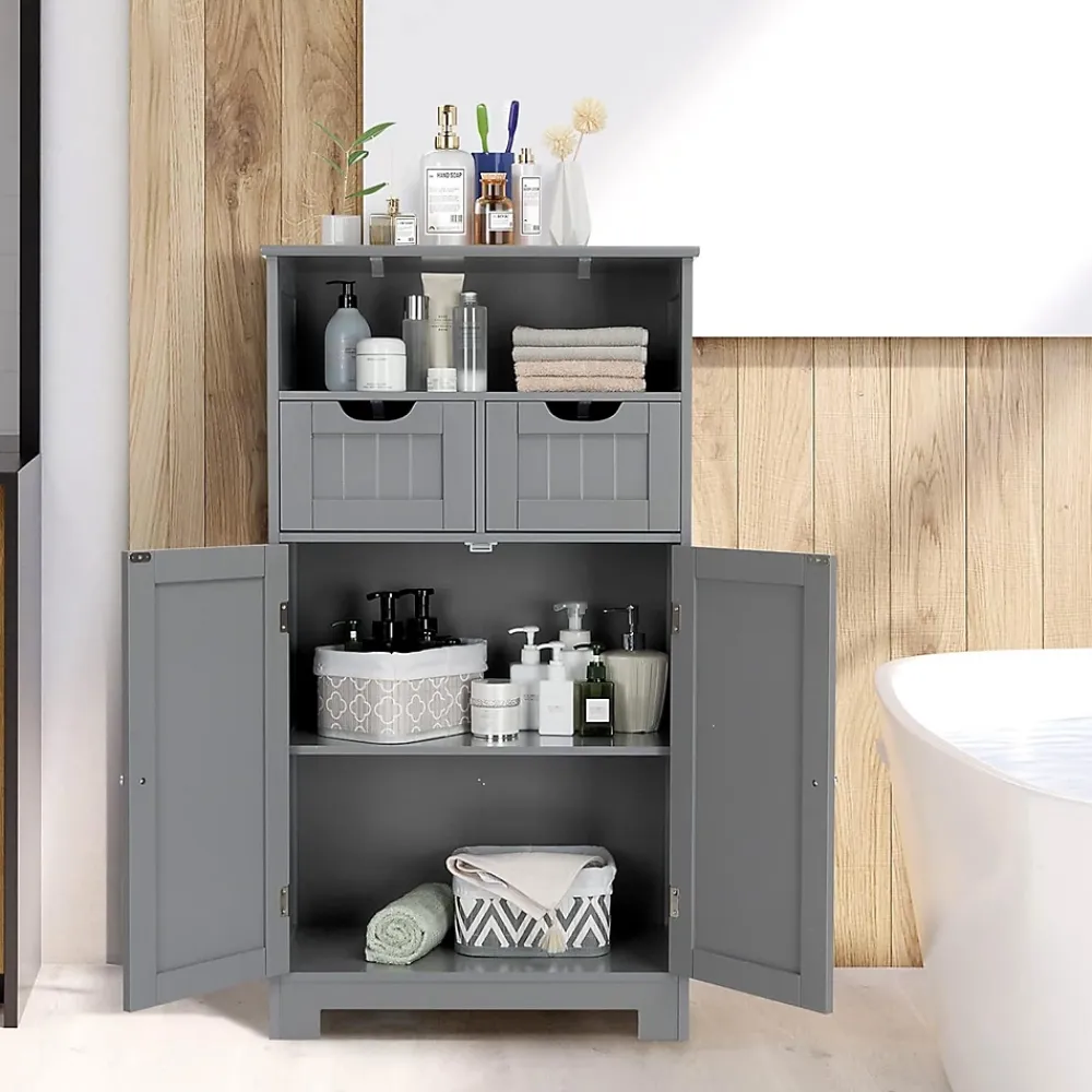 Giantex Armoire de Salle de Bain sur Pied avec Planche Mobile et 2 Tiroirs Reglables 60 X 30 X 109CM