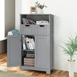 Giantex Armoire de Salle de Bain sur Pied avec Planche Mobile et 2 Tiroirs Reglables 60 X 30 X 109CM