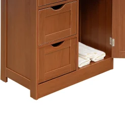 Meuble De Salle De Bains Faible Profondeur|Mobili Rebecca Armoire de Salle de Bains 4 Tiroirs 1 Porte en MDF Marron Rebecca Mobili