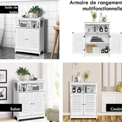 Meuble De Salle De Bains Faible Profondeur|Giantex Armoire de Salle de Bains Meuble de Rangement sur Pieds Armoire en MDF avec 2 Portes a Volets et Etagere Reglable