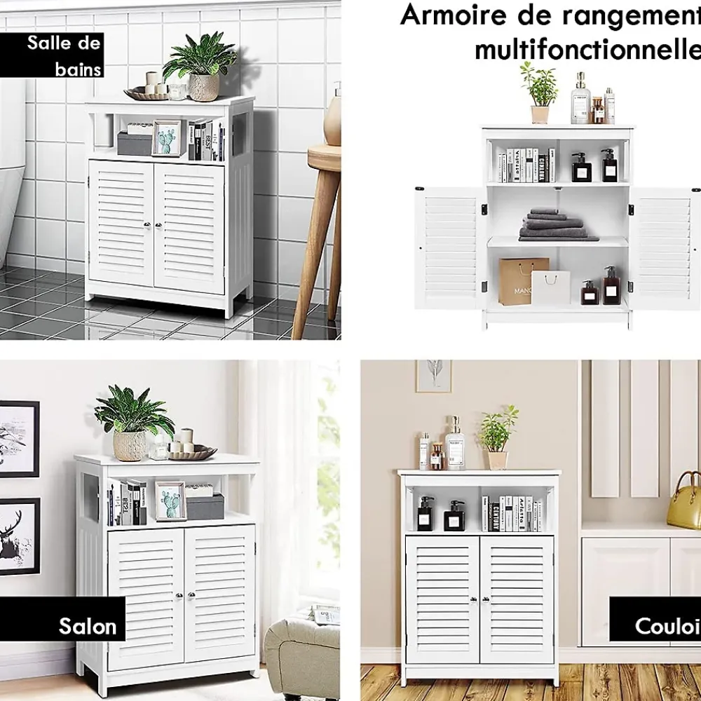 Meuble De Salle De Bains Faible Profondeur|Giantex Armoire de Salle de Bains Meuble de Rangement sur Pieds Armoire en MDF avec 2 Portes a Volets et Etagere Reglable