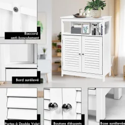 Meuble De Salle De Bains Faible Profondeur|Giantex Armoire de Salle de Bains Meuble de Rangement sur Pieds Armoire en MDF avec 2 Portes a Volets et Etagere Reglable