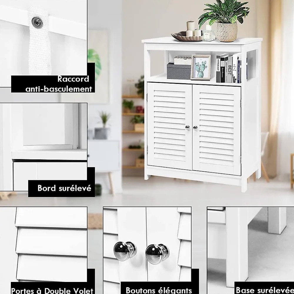 Meuble De Salle De Bains Faible Profondeur|Giantex Armoire de Salle de Bains Meuble de Rangement sur Pieds Armoire en MDF avec 2 Portes a Volets et Etagere Reglable