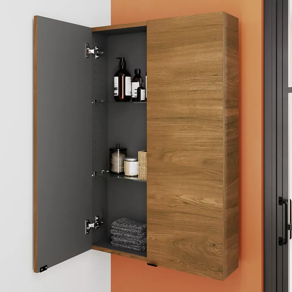 Meuble Wc|Armoire De Salle De Bains|GoodHome Armoire de salle de bains faible profondeur effet noyer l.60 x H.90 x P.15 cm, Imandra