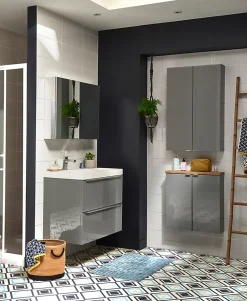 Meuble Wc|Armoire De Salle De Bains|GoodHome Armoire de salle de bains faible profondeur gris brillant l.60 x H.90 x P.15 cm, Imandra