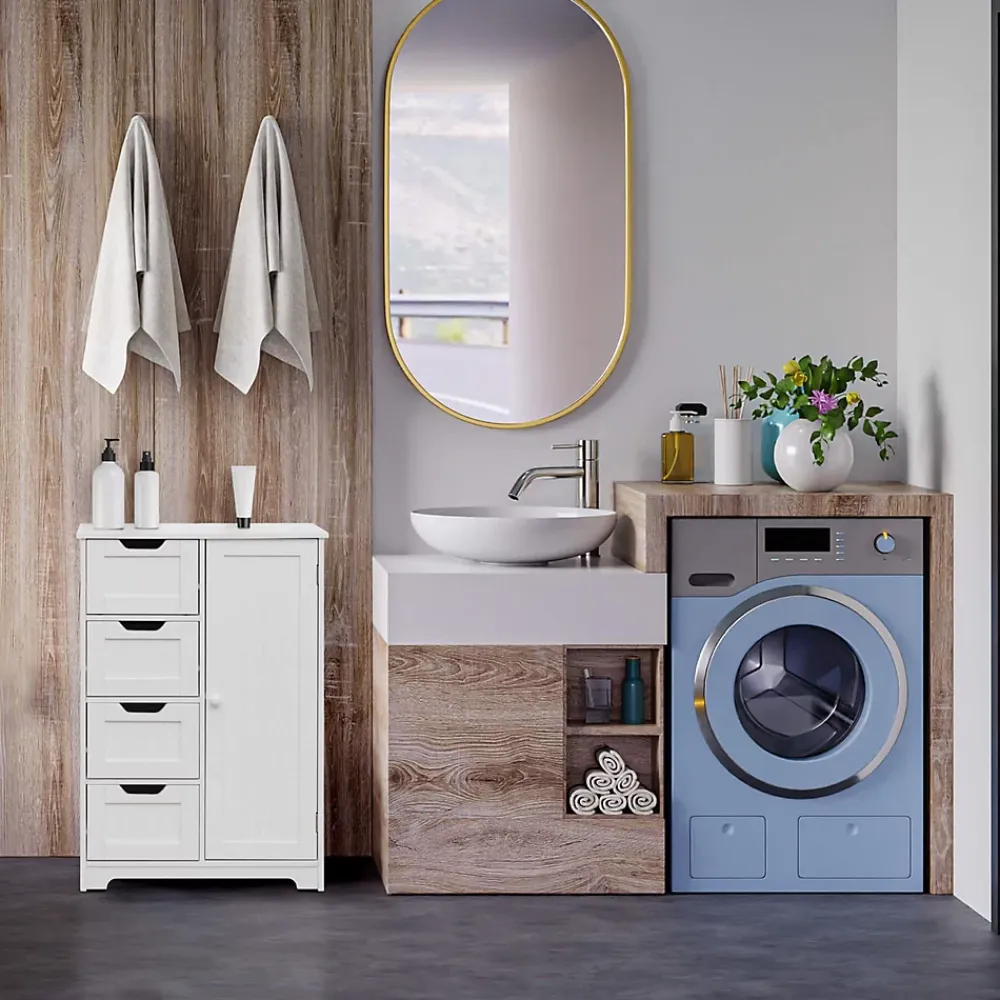 Mobili Rebecca Armoire de Salle de Bains 4 Tiroirs 1 Porte en MDF Blanc Rebecca Mobili