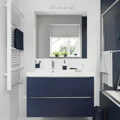 GoodHome Armoire de salle de bains faible profondeur bleu nuit mat l.40 x H.90 x P.15 cm, Imandra