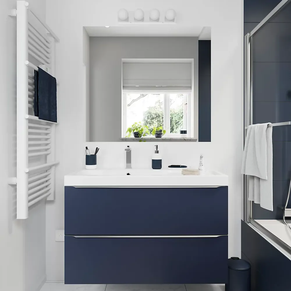 GoodHome Armoire de salle de bains faible profondeur bleu nuit mat l.40 x H.90 x P.15 cm, Imandra