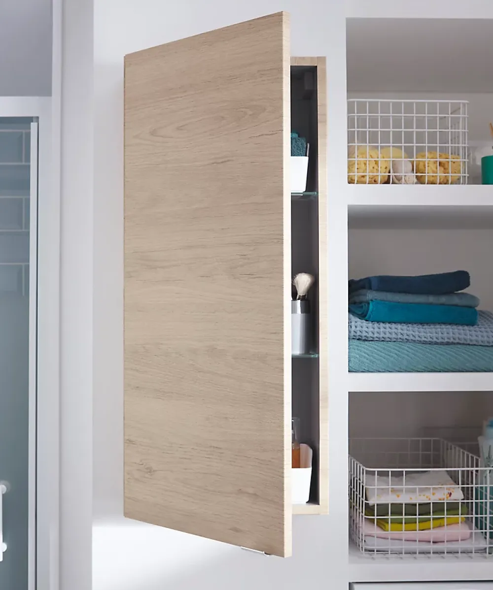 GoodHome Armoire de salle de bains faible profondeur effet chêne l.40 x H.90 x P.15 cm, Imandra