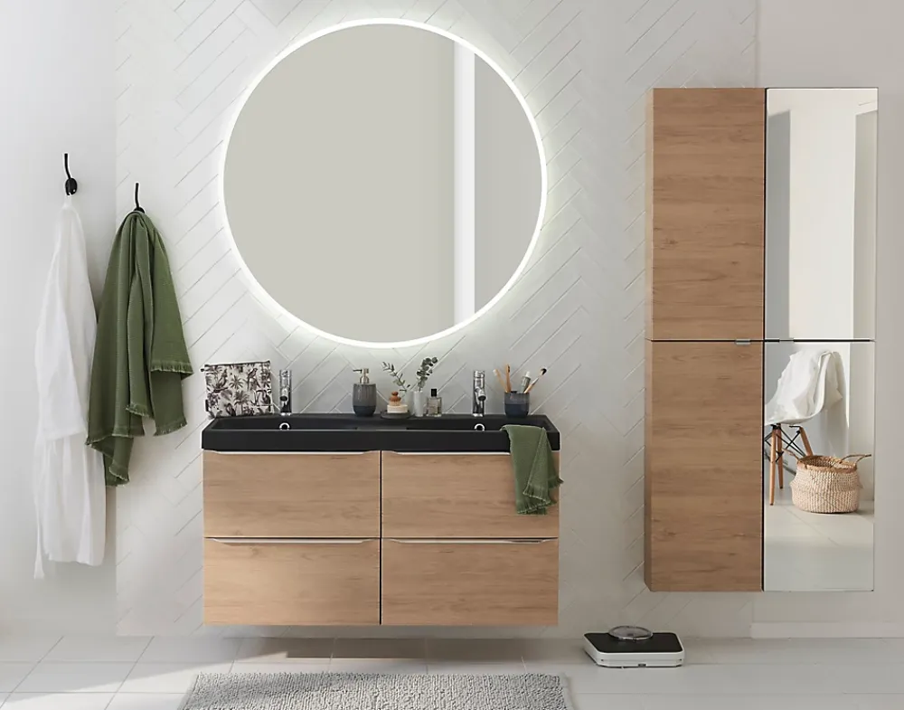 GoodHome Armoire de salle de bains faible profondeur effet chêne l.40 x H.90 x P.15 cm, Imandra