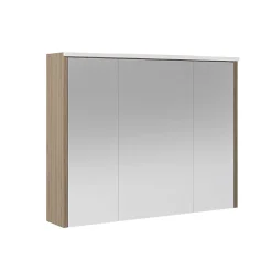 Decotec Armoire de salle de bains lumineuse LED avec miroir effet bois l.90 x H.70 x P.18 cm, Havana