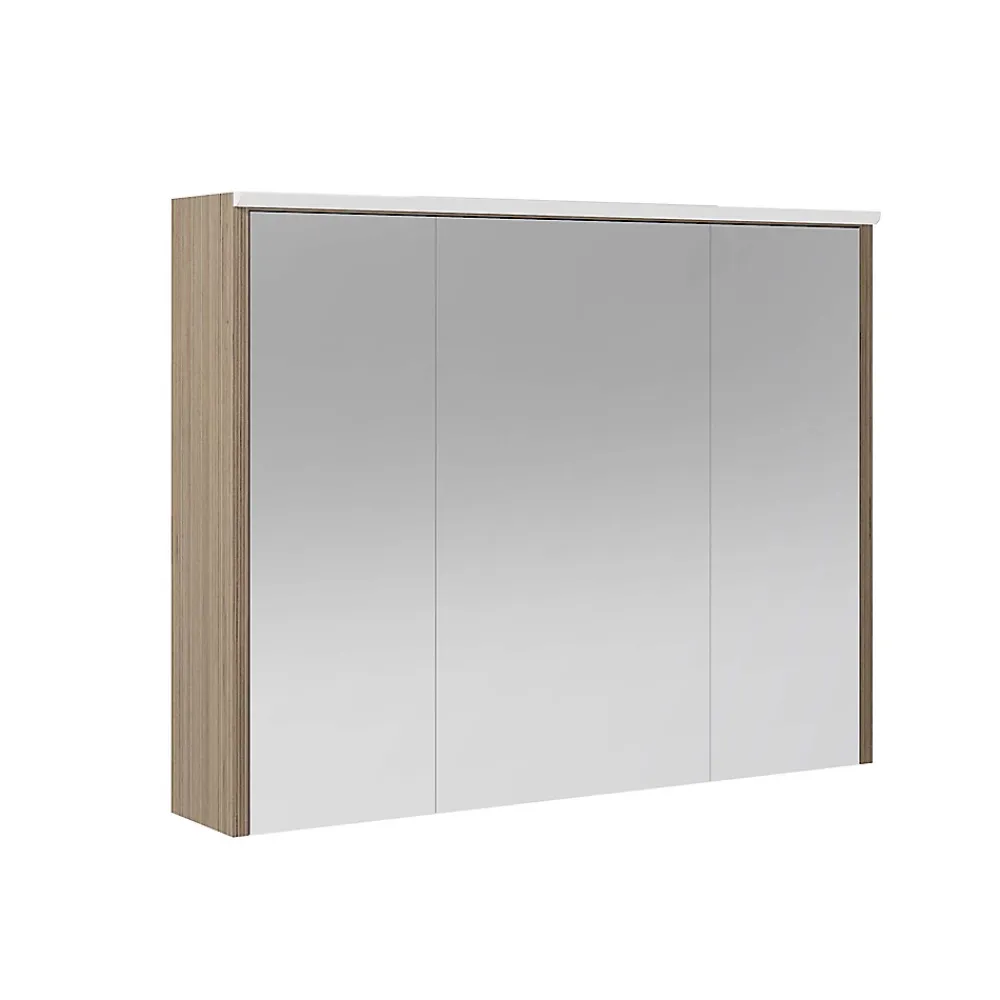 Decotec Armoire de salle de bains lumineuse LED avec miroir effet bois l.90 x H.70 x P.18 cm, Havana