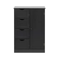 Mobili Rebecca Armoire de Salle de Bains 4 Tiroirs 1 Porte en MDF Noir Rebecca Mobili