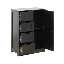 Mobili Rebecca Armoire de Salle de Bains 4 Tiroirs 1 Porte en MDF Noir Rebecca Mobili