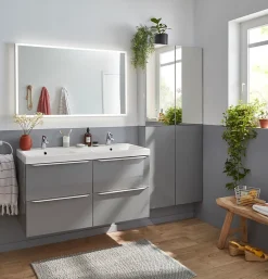 Meuble Wc|Colonne De Salle De Bains|GoodHome Armoire de salle de bains faible profondeur gris brillant l.40 x H.90 x P.15 cm, Imandra