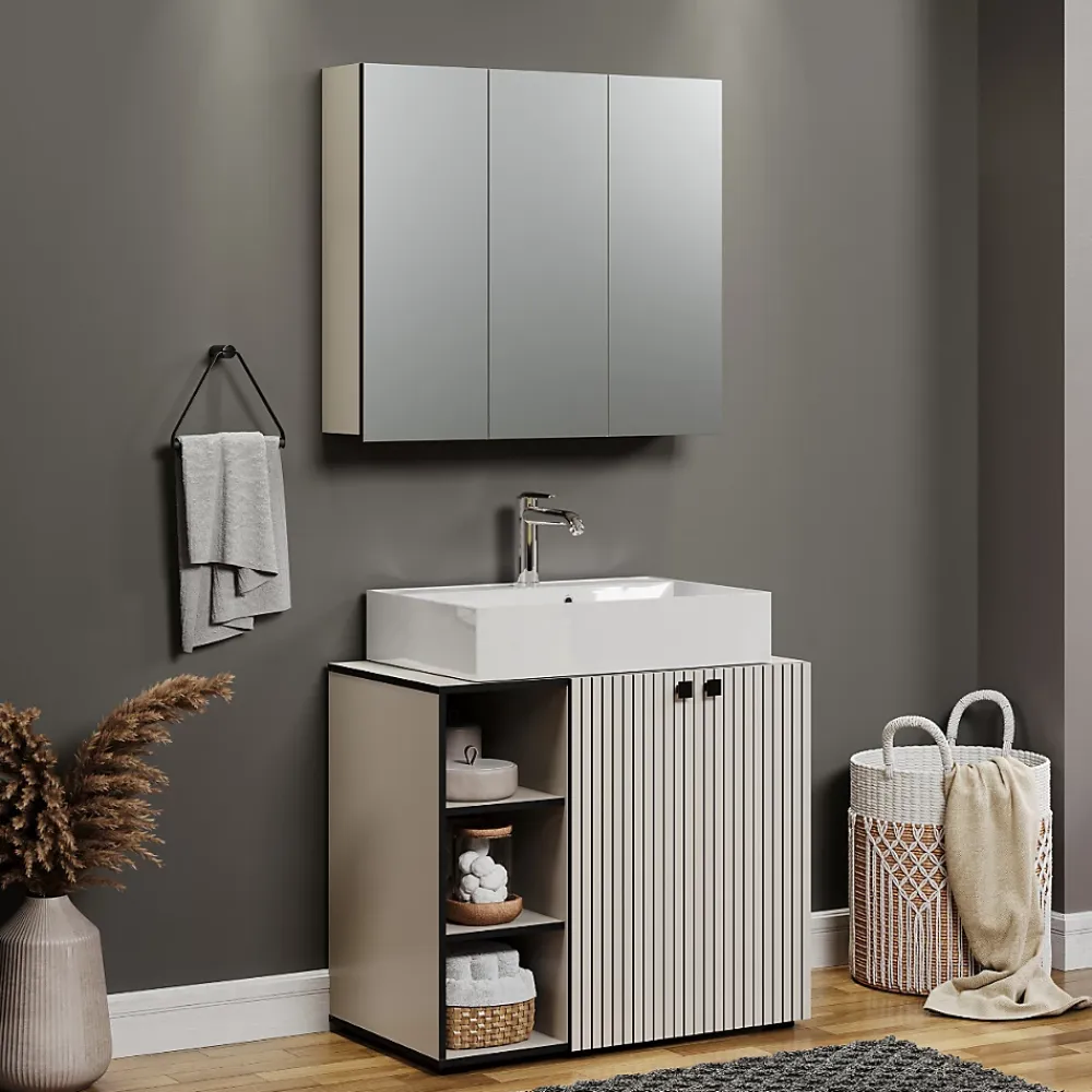 Calicosy Armoire de toilette 3 portes miroir L90 cm - PUREBLISS