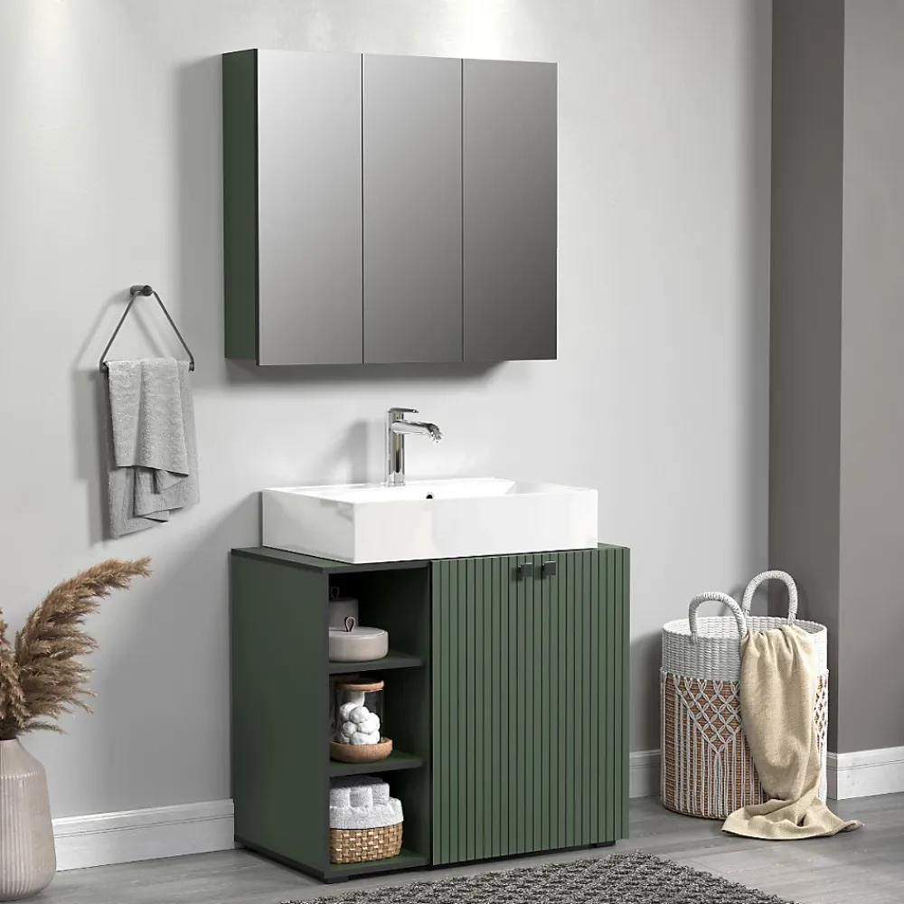 Etagère Salle De Bains|Calicosy Armoire de toilette 3 portes miroir L90 cm - PUREBLISS