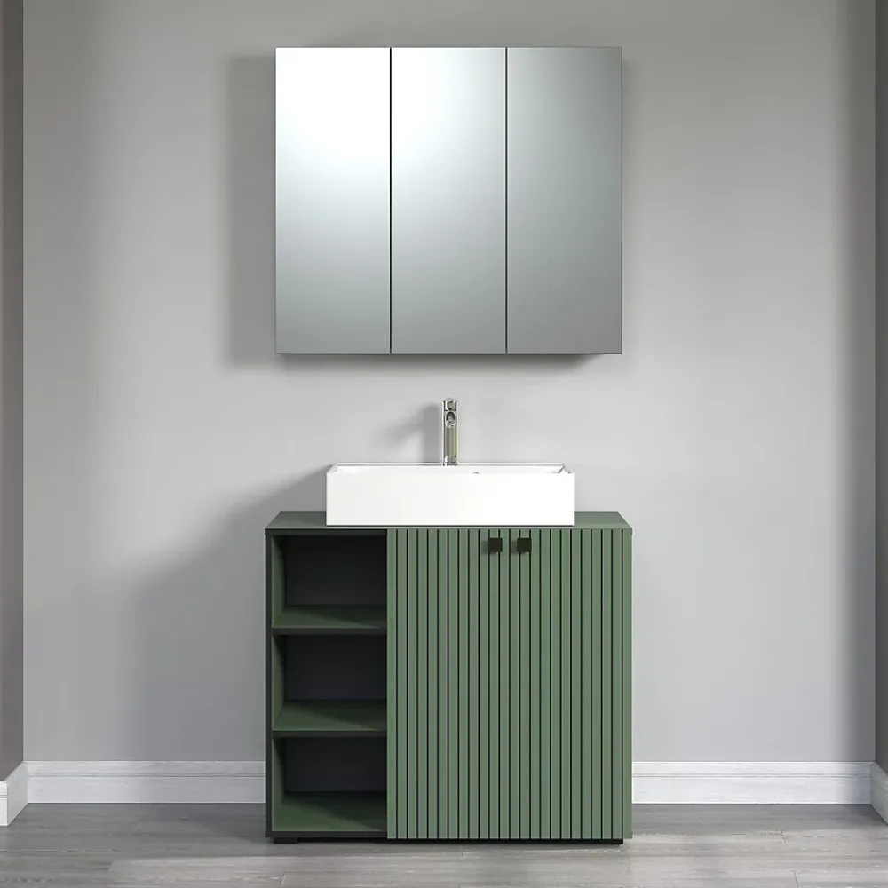 Etagère Salle De Bains|Calicosy Armoire de toilette 3 portes miroir L90 cm - PUREBLISS