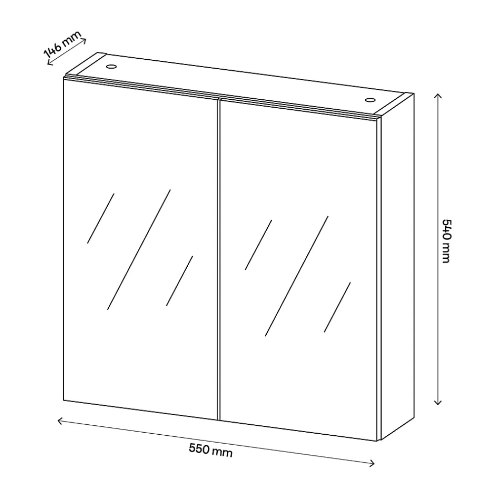 Armoire de toilette 2 portes miroir l.55 x H.54 x P.14,6 cm, Opah