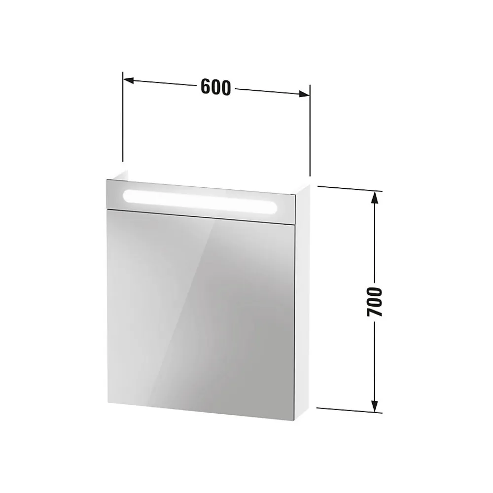 Duravit Armoire de toilette aluminium 1 porte miroir charnière gauche + éclairage LED pour salle de bain + toilette, 70x60x15cm, DURAPOINT