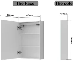 Armoire De Toilette|AICA Sanitaire Armoire de toilette avec Miroir LED Anti-Buée, Éclairage 3 Couleurs et Prise Rasoir, Blanc, 60x70 cm,
