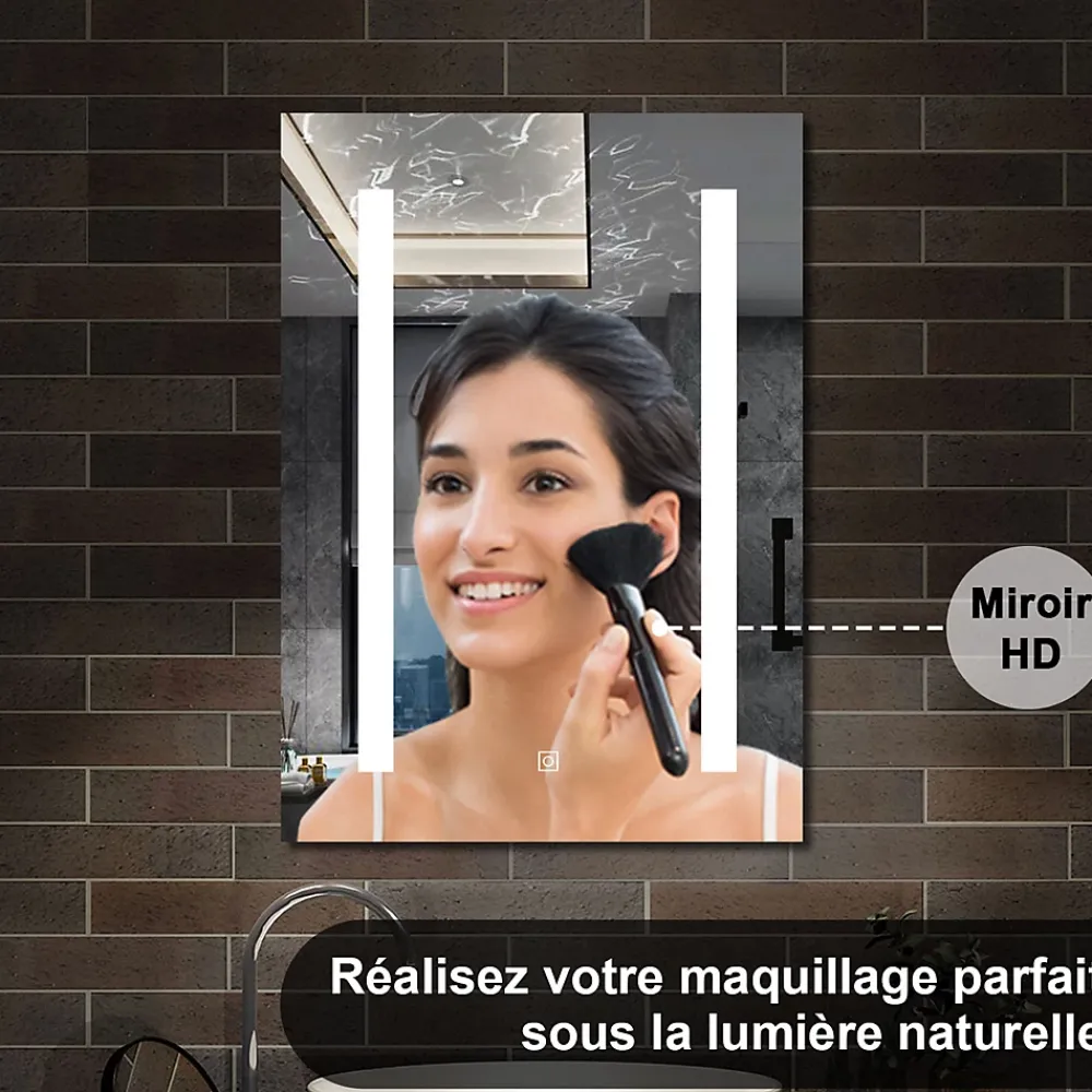 Armoire De Toilette|AICA Sanitaire Armoire de toilette avec Miroir LED Anti-Buée, Éclairage 3 Couleurs et Prise Rasoir, Blanc, 50x70 cm,