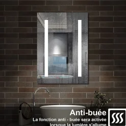 Armoire De Toilette|AICA Sanitaire Armoire de toilette avec Miroir LED Anti-Buée, Éclairage 3 Couleurs et Prise Rasoir, Chêne, 40x70 cm,