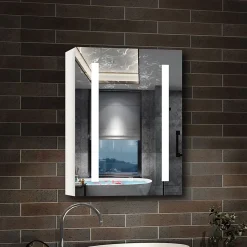 AICA Sanitaire Armoire de toilette avec Miroir LED Anti-Buée, Éclairage 3 Couleurs et Prise Rasoir, Blanc, 40x70 cm,