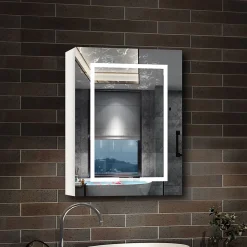AICA Sanitaire Armoire de toilette avec Miroir LED Anti-Buée, Blanc 60x70 cm, Éclairage 3 Couleurs et Prise Rasoir,