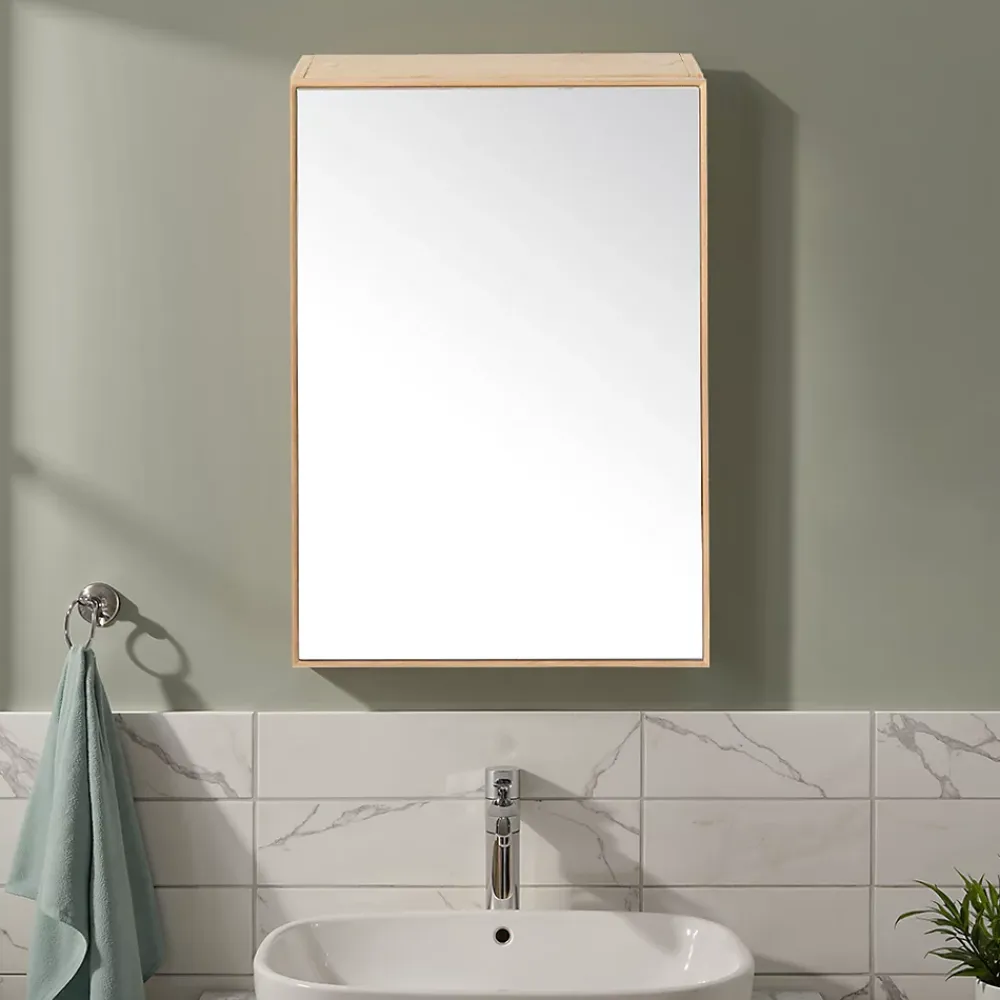 Armoire De Toilette|Meuble De Salle De Bains Faible Profondeur|GoodHome Armoire de toilette avec miroir l.50 x H.70 x P.15 cm, placage chêne, Avela