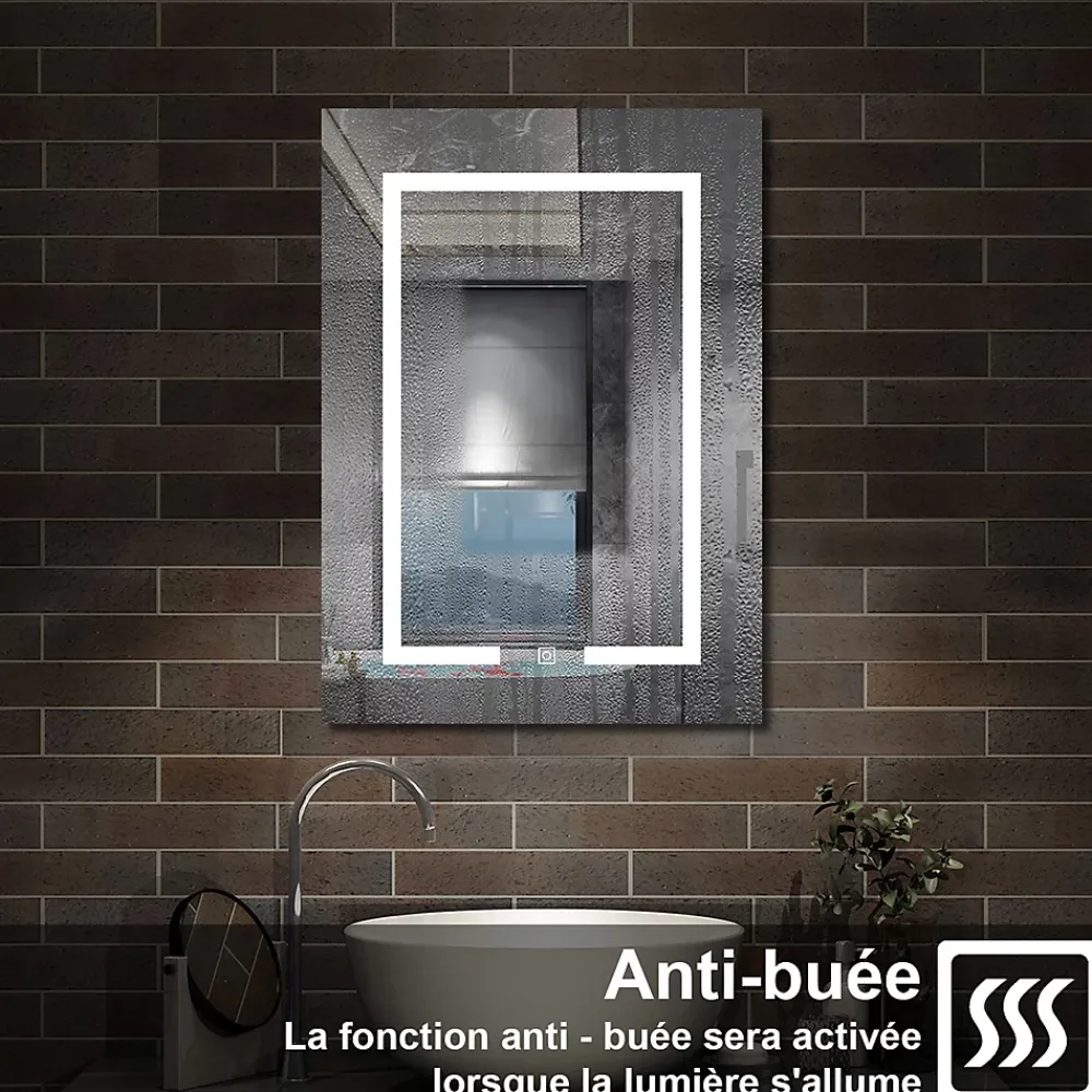 AICA Sanitaire Armoire de toilette avec Miroir LED Anti-Buée, Anthracite 50x70 cm, Éclairage 3 Couleurs et Prise Rasoir,