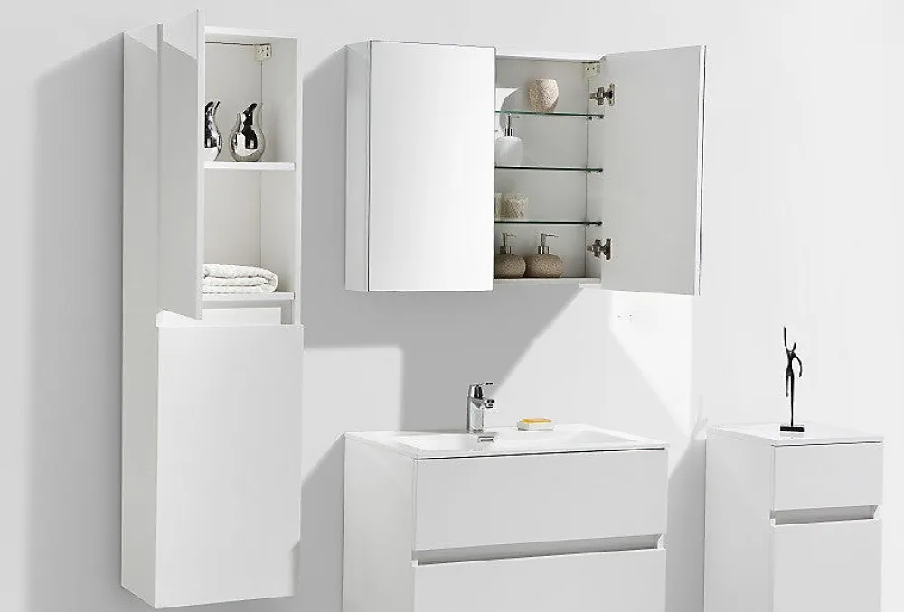 Armoire De Toilette|Stano Armoire de toilette bloc-miroir SIENA largeur 80 cm blanc laque