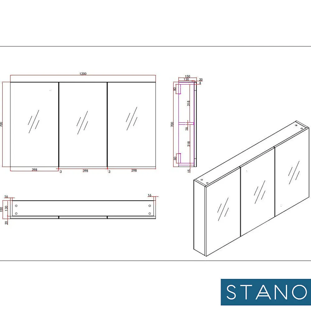 Armoire De Toilette|Stano Armoire de toilette bloc-miroir FORTINA largeur 120 cm chêne clair