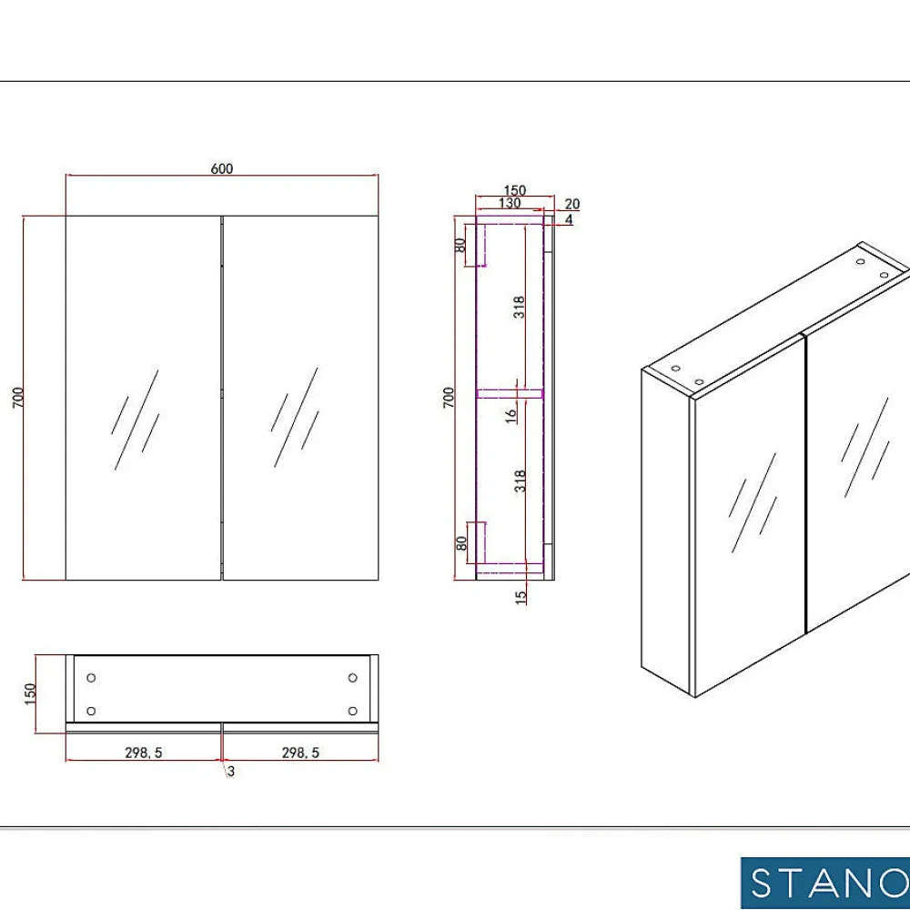 Stano Armoire de toilette bloc-miroir FORTINA largeur 60 cm chêne clair