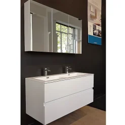 Meuble De Salle De Bains Faible Profondeur|Armoire De Toilette|Stano Armoire de toilette bloc-miroir SIENA largeur 120 cm blanc laque