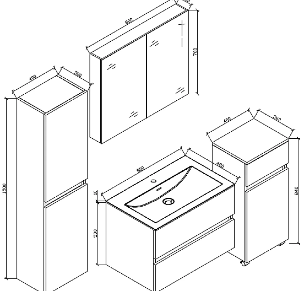 Stano Armoire de toilette bloc-miroir SIENA largeur 80 cm noyer