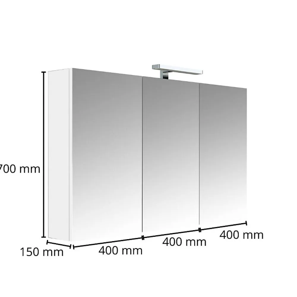 Planète Bain Armoire de toilette éclairante 3 portes 120 cm blanche Juno 2