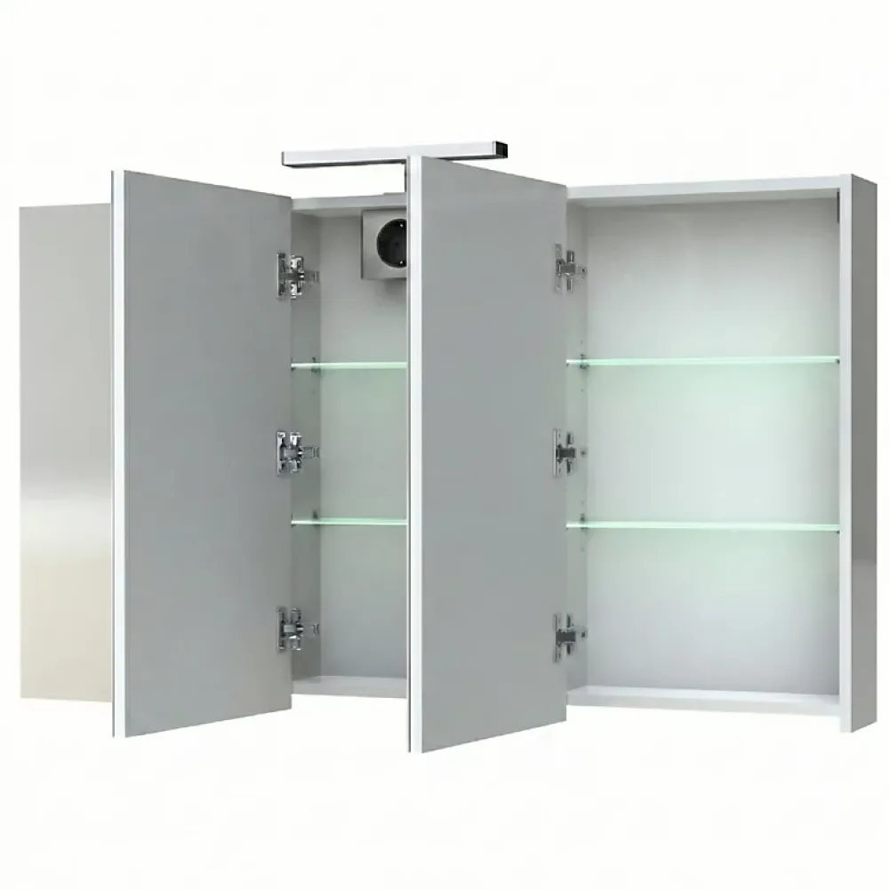 Planète Bain Armoire de toilette éclairante 3 portes 120 cm blanche Juno 2